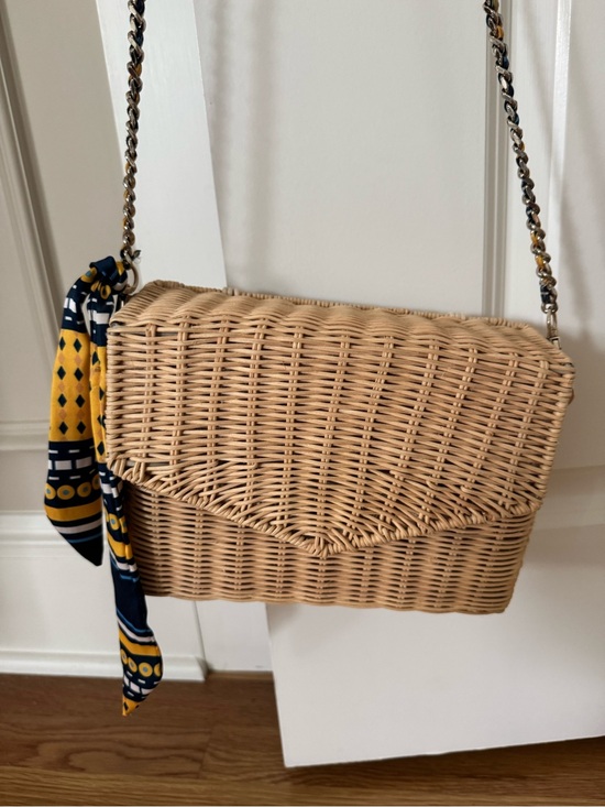 Zara Handbags - Zara Wicker Crossbody Bag with Scarf Accent - Natural